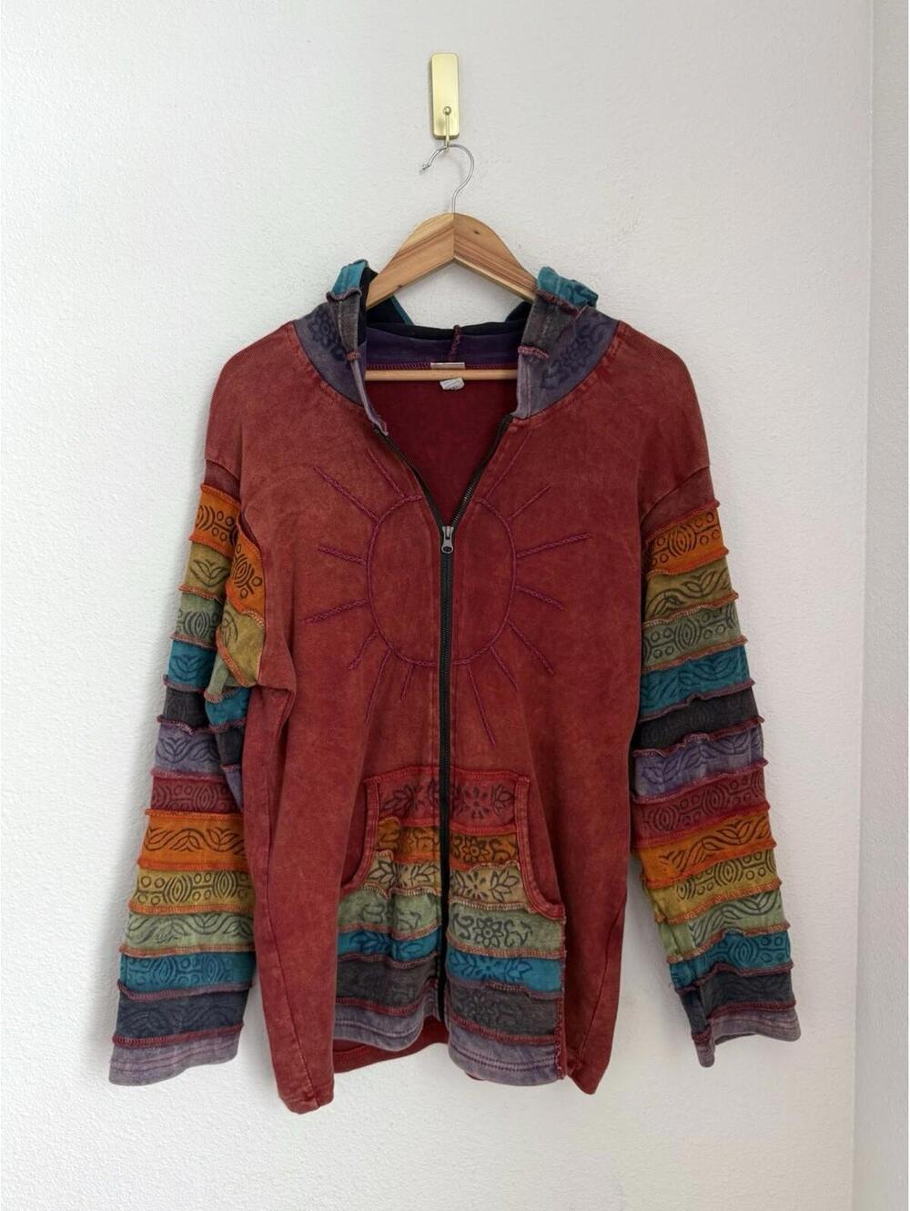 Greater Good Network Colorful Hoodie Jacket Sweatshirt Zip Up Boho Hippie Sz XXL